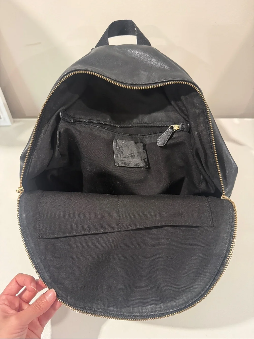 Coach Signature Canvas & Black Leather Backpack Brown Black Gold Hardware